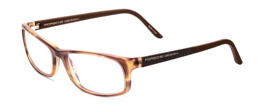 Profile View of Porsche Designs P8243-B Designer Progressive Lens Blue Light Blocking Eyeglasses in Striped Crystal Brown Matte Unisex Oval Full Rim Acetate 54 mm