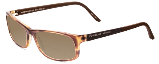 Profile View of Porsche Designs P8243-B Designer Polarized Reading Sunglasses with Custom Cut Powered Amber Brown Lenses in Striped Crystal Brown Matte Unisex Oval Full Rim Acetate 54 mm