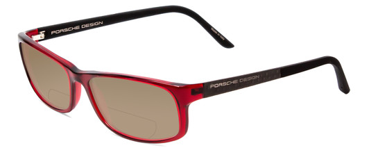 Profile View of Porsche Designs P8243-C Designer Polarized Reading Sunglasses with Custom Cut Powered Amber Brown Lenses in Crystal Cherry Red Matte Black Unisex Oval Full Rim Acetate 54 mm