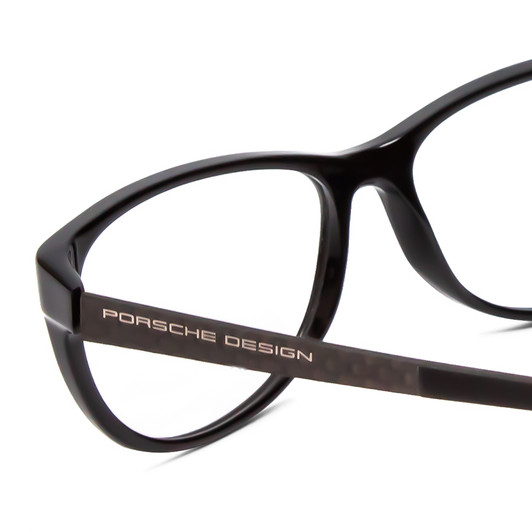 Close Up View of Porsche Designs P8246-A Designer Single Vision Prescription Rx Eyeglasses in Black Unisex Oval Full Rim Acetate 56 mm