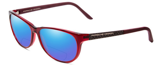 Profile View of Porsche Designs P8246-C Designer Polarized Reading Sunglasses with Custom Cut Powered Blue Mirror Lenses in Crystal Red Violet Unisex Oval Full Rim Acetate 56 mm