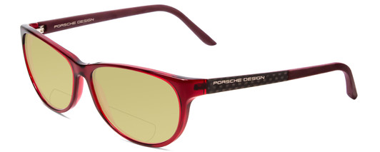 Profile View of Porsche Designs P8246-C Designer Polarized Reading Sunglasses with Custom Cut Powered Sun Flower Yellow Lenses in Crystal Red Violet Unisex Oval Full Rim Acetate 56 mm