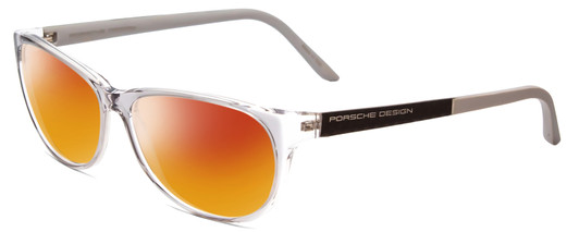 Profile View of Porsche Designs P8246-D Designer Polarized Sunglasses with Custom Cut Red Mirror Lenses in Crystal Grey Unisex Oval Full Rim Acetate 56 mm
