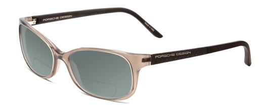 Profile View of Porsche Designs P8247-C Designer Polarized Reading Sunglasses with Custom Cut Powered Smoke Grey Lenses in Crystal Grey Brown Unisex Oval Full Rim Acetate 55 mm