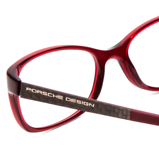 Close Up View of Porsche P8247-D Unisex Oval Designer Reading Glasses Crystal Red Burgundy 55 mm