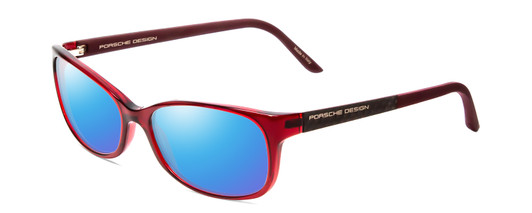 Profile View of Porsche Designs P8247-D Designer Polarized Sunglasses with Custom Cut Blue Mirror Lenses in Crystal Red Matte Burgundy Unisex Oval Full Rim Acetate 55 mm