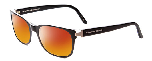 Profile View of Porsche Designs P8250-A Designer Polarized Sunglasses with Custom Cut Red Mirror Lenses in Black Layer Crystal Unisex Oval Full Rim Acetate 55 mm