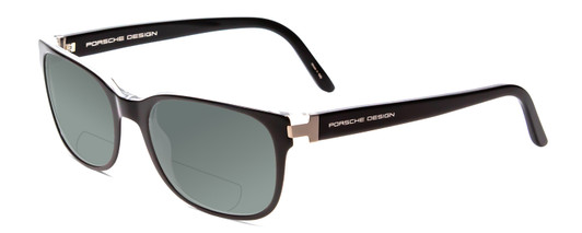 Profile View of Porsche Designs P8250-A Designer Polarized Reading Sunglasses with Custom Cut Powered Smoke Grey Lenses in Black Layer Crystal Unisex Oval Full Rim Acetate 55 mm