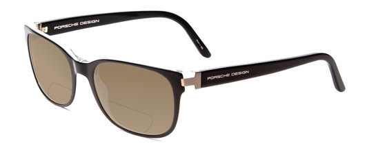 Profile View of Porsche Designs P8250-A Designer Polarized Reading Sunglasses with Custom Cut Powered Amber Brown Lenses in Black Layer Crystal Unisex Oval Full Rim Acetate 55 mm