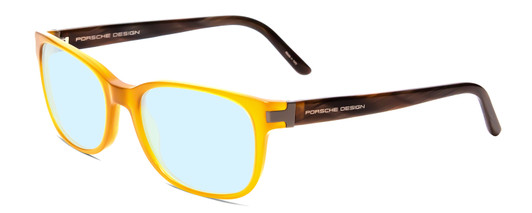 Profile View of Porsche Designs P8250-B Designer Progressive Lens Blue Light Blocking Eyeglasses in Honey Yellow Orange Chocolate Brown Marble Unisex Oval Full Rim Acetate 55 mm