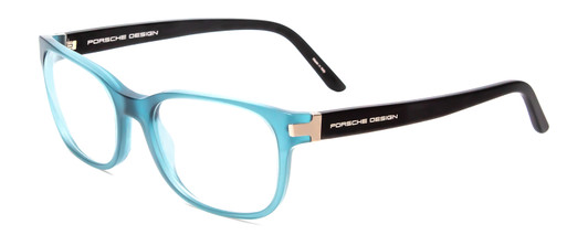Profile View of Porsche Designs P8250-C Designer Progressive Lens Blue Light Blocking Eyeglasses in Crystal Azure Aqua Blue Black Unisex Oval Full Rim Acetate 55 mm