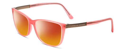 Profile View of Porsche Designs P8266-D Designer Polarized Sunglasses with Custom Cut Red Mirror Lenses in Crystal Rose Gold Pink Unisex Cateye Full Rim Acetate 54 mm