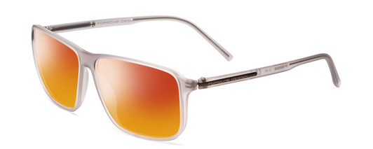 Profile View of Porsche Designs P8269-B Designer Polarized Sunglasses with Custom Cut Red Mirror Lenses in Crystal Smoke Grey Unisex Square Full Rim Acetate 58 mm