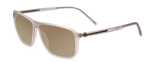 Profile View of Porsche Designs P8269-B Designer Polarized Reading Sunglasses with Custom Cut Powered Amber Brown Lenses in Crystal Smoke Grey Unisex Square Full Rim Acetate 58 mm