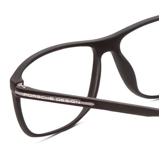 Close Up View of Porsche Designs P8278-A Designer Single Vision Prescription Rx Eyeglasses in Matte Grey Unisex Square Full Rim Acetate 56 mm