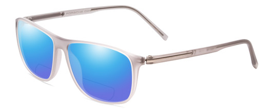 Profile View of Porsche Designs P8278-C Designer Polarized Reading Sunglasses with Custom Cut Powered Blue Mirror Lenses in Crystal Light Matte Grey Unisex Square Full Rim Acetate 56 mm