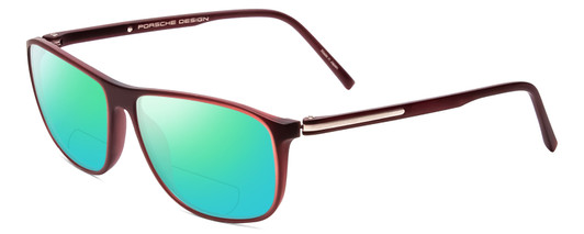 Profile View of Porsche Designs P8278-D Designer Polarized Reading Sunglasses with Custom Cut Powered Green Mirror Lenses in Crystal Red Matte Brown Unisex Square Full Rim Acetate 56 mm
