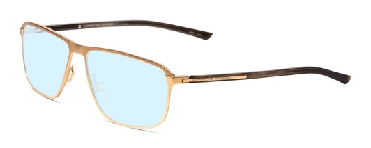 Profile View of Porsche Designs P8285-B Designer Progressive Lens Blue Light Blocking Eyeglasses in Satin Gold Black Unisex Square Full Rim Titanium 56 mm