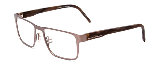 Profile View of Porsche Designs P8292-B Designer Blue Light Blocking Eyeglasses in Satin Grey Brown Marble Horn Unisex Square Full Rim Metal 54 mm