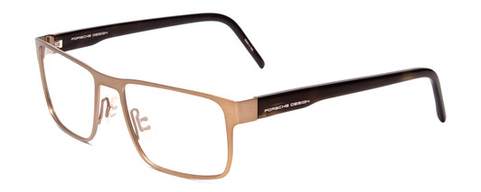 Profile View of Porsche Designs P8292-C Designer Blue Light Blocking Eyeglasses in Satin Sand Gold Brown Marble Horn Unisex Square Full Rim Metal 54 mm