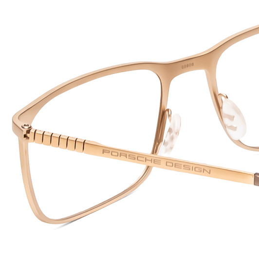 Close Up View of Porsche Designs P8294-B Designer Single Vision Prescription Rx Eyeglasses in Light Gold Black Unisex Square Full Rim Titanium 54 mm