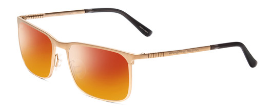 Profile View of Porsche Designs P8294-B Designer Polarized Sunglasses with Custom Cut Red Mirror Lenses in Light Gold Black Unisex Square Full Rim Titanium 54 mm