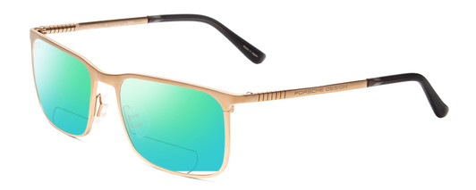 Profile View of Porsche Designs P8294-B Designer Polarized Reading Sunglasses with Custom Cut Powered Green Mirror Lenses in Light Gold Black Unisex Square Full Rim Titanium 54 mm