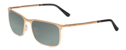 Profile View of Porsche Designs P8294-B Designer Polarized Reading Sunglasses with Custom Cut Powered Smoke Grey Lenses in Light Gold Black Unisex Square Full Rim Titanium 54 mm