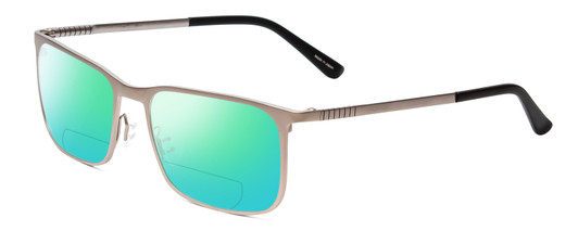 Profile View of Porsche Designs P8294-C Designer Polarized Reading Sunglasses with Custom Cut Powered Green Mirror Lenses in Silver Black Unisex Square Full Rim Titanium 54 mm