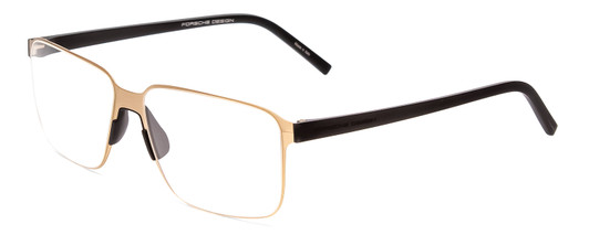 Profile View of Porsche Designs P8313-B Designer Blue Light Blocking Eyeglasses in Satin Gold Black Unisex Square Full Rim Metal 57 mm