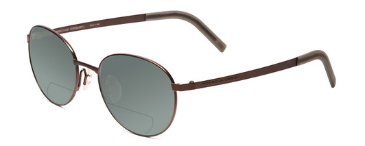 Profile View of Porsche Designs P8315-B Designer Polarized Reading Sunglasses with Custom Cut Powered Smoke Grey Lenses in Satin Brown Copper Unisex Round Full Rim Metal 52 mm