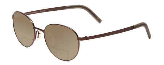 Profile View of Porsche Designs P8315-B Designer Polarized Reading Sunglasses with Custom Cut Powered Amber Brown Lenses in Satin Brown Copper Unisex Round Full Rim Metal 52 mm