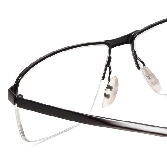 Close Up View of Porsche Designs P8318-D Designer Single Vision Prescription Rx Eyeglasses in Anthracite Silver Black Unisex Square Semi-Rimless Metal 55 mm