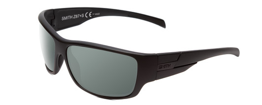 Profile View of Smith Optics Frontman Designer Polarized Sunglasses with Custom Cut Smoke Grey Lenses in Matte Black Unisex Wrap Full Rim Acetate 61 mm