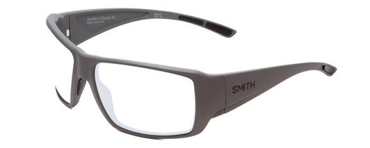Profile View of Smith Optics Guides Choice Designer Progressive Lens Blue Light Blocking Eyeglasses in Matte Cement Grey Unisex Rectangle Full Rim Acetate 63 mm with Blue Light Zone functionality illustration laid over the lens