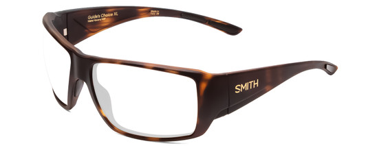Profile View of Smith Optics Guides Choice Designer Reading Eye Glasses in Matte Tortoise Havana Gold Unisex Rectangle Full Rim Acetate 63 mm