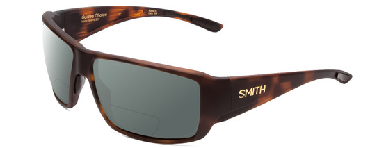 Profile View of Smith Optics Guides Choice Designer Polarized Reading Sunglasses with Custom Cut Powered Smoke Grey Lenses in Matte Tortoise Havana Gold Unisex Rectangle Full Rim Acetate 62 mm