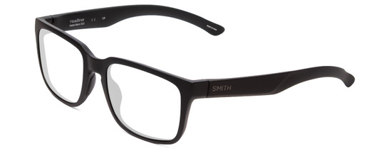 Profile View of Smith Optics Headliner Designer Progressive Lens Blue Light Blocking Eyeglasses in Matte Black Unisex Square Full Rim Acetate 55 mm with Blue Light Zone functionality illustration laid over the lens