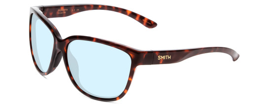 Profile View of Smith Optics Monterey Designer Blue Light Blocking Eyeglasses in Tortoise Havana Brown Gold Ladies Cateye Full Rim Acetate 58 mm