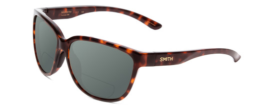 Profile View of Smith Optics Monterey Designer Polarized Reading Sunglasses with Custom Cut Powered Smoke Grey Lenses in Tortoise Havana Gold Ladies Cateye Full Rim Acetate 58 mm