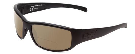 Profile View of Smith Optics Prospect Designer Polarized Reading Sunglasses with Custom Cut Powered Amber Brown Lenses in Matte Black Unisex Wrap Full Rim Acetate 61 mm
