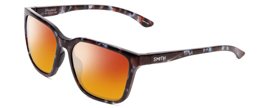 Profile View of Smith Optics Shoutout Designer Polarized Sunglasses with Custom Cut Red Mirror Lenses in Sky Tortoise Marble Brown Unisex Retro Full Rim Acetate 57 mm