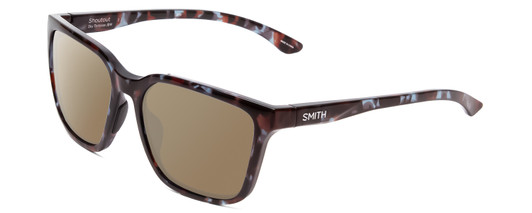 Profile View of Smith Optics Shoutout Designer Polarized Sunglasses with Custom Cut Amber Brown Lenses in Sky Tortoise Marble Brown Unisex Retro Full Rim Acetate 57 mm