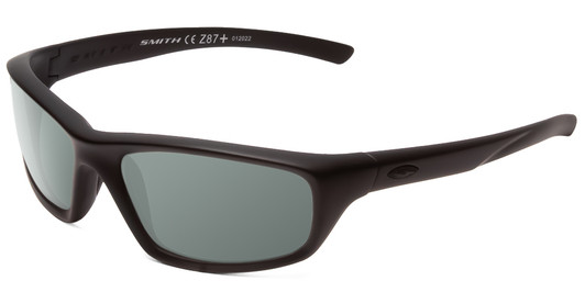 Profile View of Smith Optics Director Designer Polarized Sunglasses with Custom Cut Smoke Grey Lenses in Black Unisex Rectangle Full Rim Acetate 60 mm