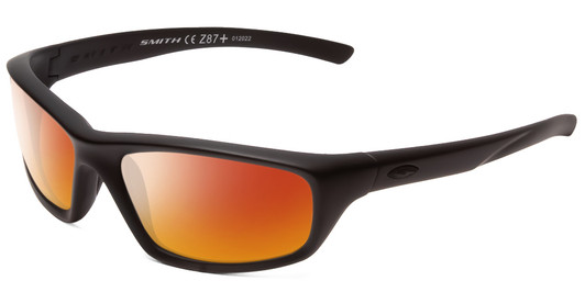 Profile View of Smith Optics Director Designer Polarized Sunglasses with Custom Cut Red Mirror Lenses in Black Unisex Rectangle Full Rim Acetate 60 mm