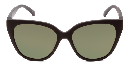 Front View of Smith Era Lady Cateye Sunglasses Matte Black/ChromaPop Polarized Gray Green 55mm