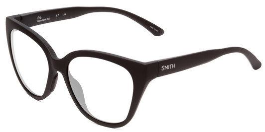 Profile View of Smith Optics Era Designer Reading Eye Glasses with Custom Cut Powered Lenses in Matte Black Ladies Cateye Full Rim Acetate 55 mm