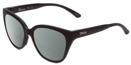 Profile View of Smith Optics Era Designer Polarized Reading Sunglasses with Custom Cut Powered Smoke Grey Lenses in Matte Black Ladies Cateye Full Rim Acetate 55 mm