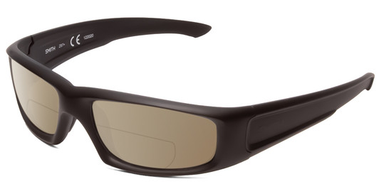 Profile View of Smith Optics Hudson Designer Polarized Reading Sunglasses with Custom Cut Powered Amber Brown Lenses in Black Unisex Rectangle Full Rim Acetate 59 mm