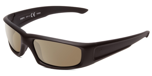 Profile View of Smith Optics Hudson Designer Polarized Sunglasses with Custom Cut Amber Brown Lenses in Black Unisex Rectangle Full Rim Acetate 59 mm